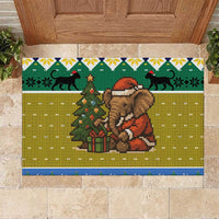 Gabon Christmas Rubber Doormat with Pixel Art Elephant Santa Christmas Tree and Flag Colors Pattern - Wonder Print Shop