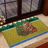 Gabon Christmas Rubber Doormat with Pixel Art Elephant Santa Christmas Tree and Flag Colors Pattern - Wonder Print Shop