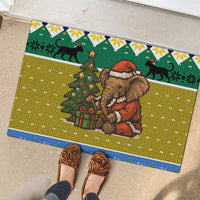Gabon Christmas Rubber Doormat with Pixel Art Elephant Santa Christmas Tree and Flag Colors Pattern - Wonder Print Shop