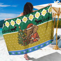 Gabon Christmas Sarong with Pixel Art Elephant Santa Christmas Tree and Flag Colors Pattern - Wonder Print Shop