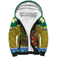 Gabon Christmas Sherpa Hoodie with Pixel Art Elephant Santa Christmas Tree and Flag Colors Pattern - Wonder Print Shop
