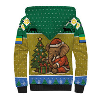 Gabon Christmas Sherpa Hoodie with Pixel Art Elephant Santa Christmas Tree and Flag Colors Pattern - Wonder Print Shop