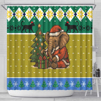 Gabon Christmas Shower Curtain with Pixel Art Elephant Santa Christmas Tree and Flag Colors Pattern - Wonder Print Shop
