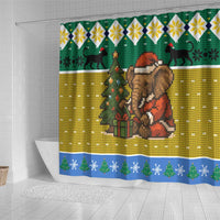 Gabon Christmas Shower Curtain with Pixel Art Elephant Santa Christmas Tree and Flag Colors Pattern - Wonder Print Shop