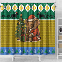 Gabon Christmas Shower Curtain with Pixel Art Elephant Santa Christmas Tree and Flag Colors Pattern - Wonder Print Shop