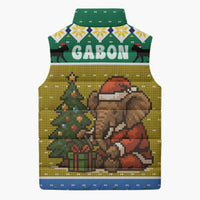 Gabon Christmas Sleeveless Puffer Jacket with Pixel Art Elephant Santa Christmas Tree and Flag Colors Pattern - Wonder Print Shop