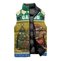 Gabon Christmas Sleeveless Puffer Jacket with Pixel Art Elephant Santa Christmas Tree and Flag Colors Pattern - Wonder Print Shop