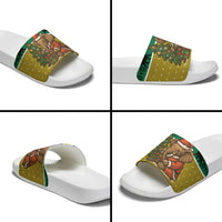 Gabon Christmas Slide Sandals with Pixel Art Elephant Santa Christmas Tree and Flag Colors Pattern - Wonder Print Shop