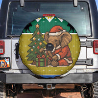 Gabon Christmas Spare Tire Cover with Pixel Art Elephant Santa Christmas Tree and Flag Colors Pattern - Wonder Print Shop