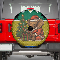 Gabon Christmas Spare Tire Cover with Pixel Art Elephant Santa Christmas Tree and Flag Colors Pattern - Wonder Print Shop