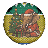 Gabon Christmas Spare Tire Cover with Pixel Art Elephant Santa Christmas Tree and Flag Colors Pattern - Wonder Print Shop