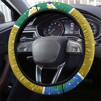 Gabon Christmas Steering Wheel Cover with Pixel Art Elephant Santa Christmas Tree and Flag Colors Pattern - Wonder Print Shop