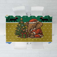 Gabon Christmas Tablecloth with Pixel Art Elephant Santa Christmas Tree and Flag Colors Pattern - Wonder Print Shop