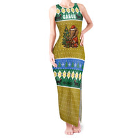 Gabon Christmas Tank Maxi Dress with Pixel Art Elephant Santa Christmas Tree and Flag Colors Pattern - Wonder Print Shop