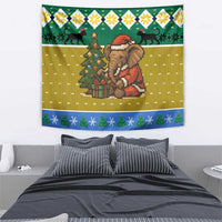 Gabon Christmas Tapestry with Pixel Art Elephant Santa Christmas Tree and Flag Colors Pattern - Wonder Print Shop