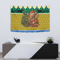 Gabon Christmas Tapestry with Pixel Art Elephant Santa Christmas Tree and Flag Colors Pattern - Wonder Print Shop