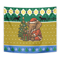 Gabon Christmas Tapestry with Pixel Art Elephant Santa Christmas Tree and Flag Colors Pattern - Wonder Print Shop