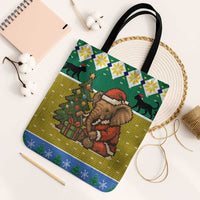Gabon Christmas Tote Bag with Pixel Art Elephant Santa Christmas Tree and Flag Colors Pattern - Wonder Print Shop