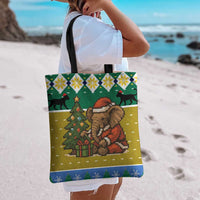 Gabon Christmas Tote Bag with Pixel Art Elephant Santa Christmas Tree and Flag Colors Pattern - Wonder Print Shop