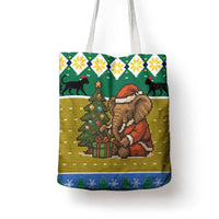 Gabon Christmas Tote Bag with Pixel Art Elephant Santa Christmas Tree and Flag Colors Pattern - Wonder Print Shop