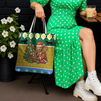 Gabon Christmas Tote Bag with Pixel Art Elephant Santa Christmas Tree and Flag Colors Pattern - Wonder Print Shop