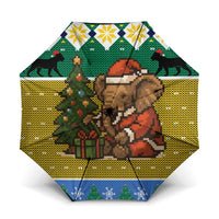 Gabon Christmas Umbrella with Pixel Art Elephant Santa Christmas Tree and Flag Colors Pattern - Wonder Print Shop