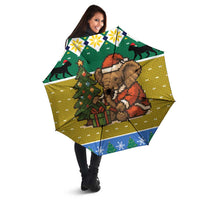 Gabon Christmas Umbrella with Pixel Art Elephant Santa Christmas Tree and Flag Colors Pattern - Wonder Print Shop