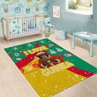 Guinea Christmas Area Rug with Santa Chimpanzee Heart Hands and Green Red Snowflake Pattern - Wonder Print Shop