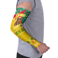 Guinea Christmas Arm Sleeves with Santa Chimpanzee Heart Hands and Green Red Snowflake Pattern - Wonder Print Shop