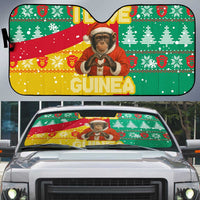 Guinea Christmas Auto Sun Shade with Santa Chimpanzee Heart Hands and Green Red Snowflake Pattern - Wonder Print Shop