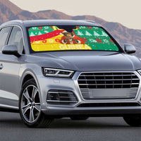 Guinea Christmas Auto Sun Shade with Santa Chimpanzee Heart Hands and Green Red Snowflake Pattern - Wonder Print Shop