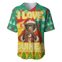 Guinea Christmas Baseball Jersey with Santa Chimpanzee Heart Hands and Green Red Snowflake Pattern - Wonder Print Shop