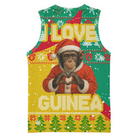 Guinea Christmas Basketball Jersey with Santa Chimpanzee Heart Hands and Green Red Snowflake Pattern - Wonder Print Shop