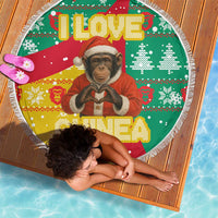 Guinea Christmas Beach Blanket with Santa Chimpanzee Heart Hands and Green Red Snowflake Pattern - Wonder Print Shop