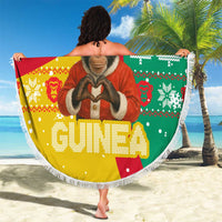 Guinea Christmas Beach Blanket with Santa Chimpanzee Heart Hands and Green Red Snowflake Pattern - Wonder Print Shop
