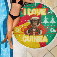 Guinea Christmas Beach Blanket with Santa Chimpanzee Heart Hands and Green Red Snowflake Pattern - Wonder Print Shop