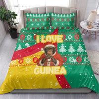 Guinea Christmas Bedding Set with Santa Chimpanzee Heart Hands and Green Red Snowflake Pattern - Wonder Print Shop