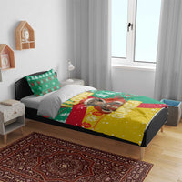Guinea Christmas Bedding Set with Santa Chimpanzee Heart Hands and Green Red Snowflake Pattern - Wonder Print Shop