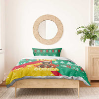 Guinea Christmas Bedding Set with Santa Chimpanzee Heart Hands and Green Red Snowflake Pattern - Wonder Print Shop