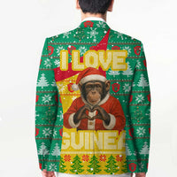 Guinea Christmas Blazer with Santa Chimpanzee Heart Hands and Green Red Snowflake Pattern - Wonder Print Shop