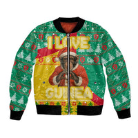 Guinea Christmas Bomber Jacket with Santa Chimpanzee Heart Hands and Green Red Snowflake Pattern - Wonder Print Shop