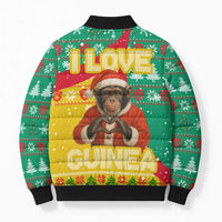 Guinea Christmas Bomber Puffer Jacket with Santa Chimpanzee Heart Hands and Green Red Snowflake Pattern - Wonder Print Shop