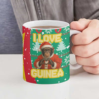 Guinea Christmas Ceramic Mug with Santa Chimpanzee Heart Hands and Green Red Snowflake Pattern - Wonder Print Shop
