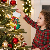 Guinea Christmas Stocking with Santa Chimpanzee Heart Hands and Green Red Snowflake Pattern - Wonder Print Shop