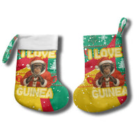 Guinea Christmas Stocking with Santa Chimpanzee Heart Hands and Green Red Snowflake Pattern - Wonder Print Shop