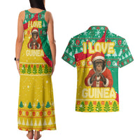 Guinea Christmas Couples Matching Tank Maxi Dress and Hawaiian Shirt with Santa Chimpanzee Heart Hands and Green Red Snowflake Pattern - Wonder Print Shop