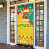 Guinea Christmas Door Cover with Santa Chimpanzee Heart Hands and Green Red Snowflake Pattern - Wonder Print Shop