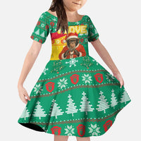 Guinea Christmas Family Matching Long Sleeve Bodycon Dress and Hawaiian Shirt with Santa Chimpanzee Heart Hands and Green Red Snowflake Pattern - Wonder Print Shop