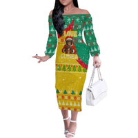Guinea Christmas Family Matching Off The Shoulder Long Sleeve Dress and Hawaiian Shirt with Santa Chimpanzee Heart Hands and Green Red Snowflake Pattern - Wonder Print Shop