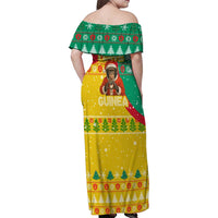 Guinea Christmas Family Matching Off Shoulder Maxi Dress and Hawaiian Shirt with Santa Chimpanzee Heart Hands and Green Red Snowflake Pattern - Wonder Print Shop
